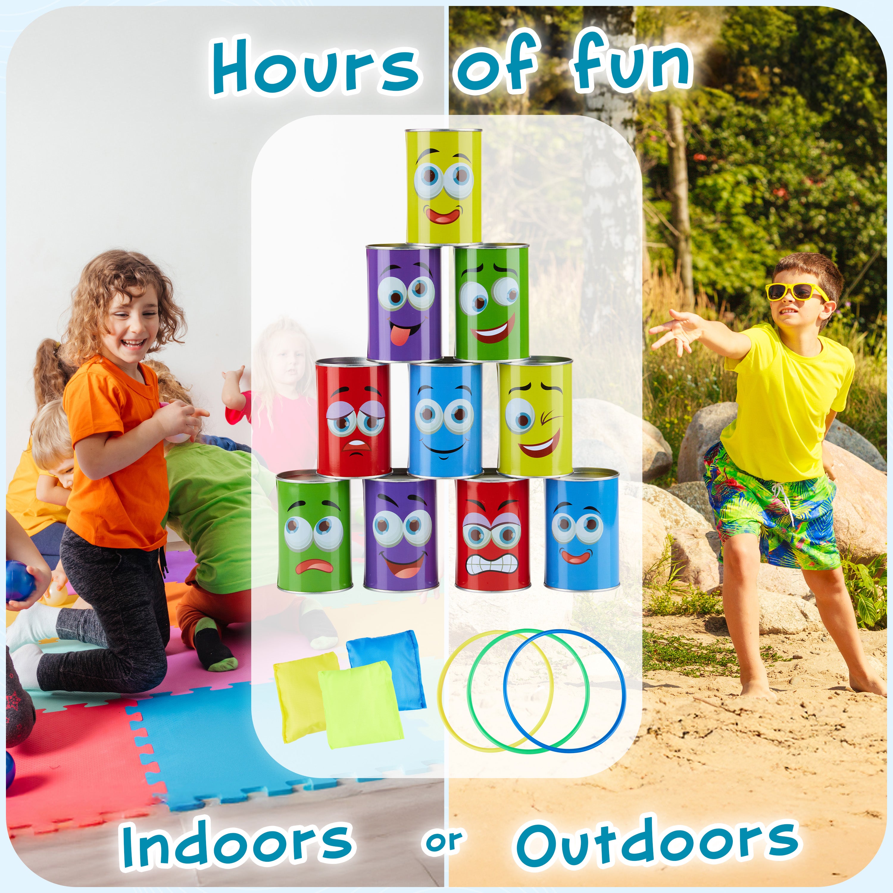 KreativeKraft Kids Games Outdoor Play Equipment for Kids Adults Family Garden Toys Sports Day Kit Egg and Spoon Race Ring Toss Sack Race Bean Bag Snakes and Ladders (Tin Can Alley) - Get Trend