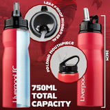 Liverpool FC Water Bottle with Straw - Metal Water Bottle for Football Fans Sports Work School Gym Liverpool Gifts for Men