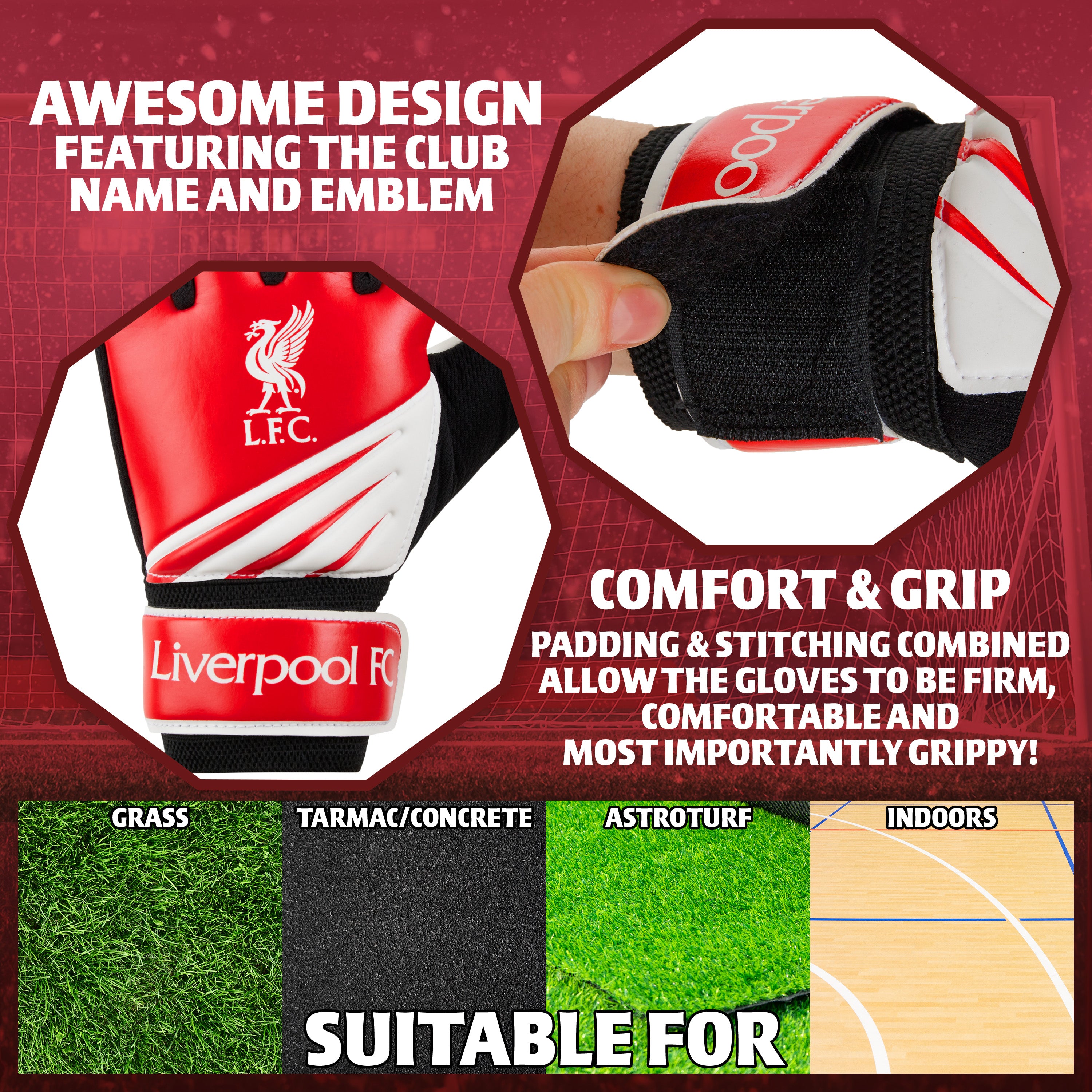 Liverpool F.C. Goalkeeper Gloves for Kids Teenagers - Non Slip Padded Palms Size 5 - Get Trend