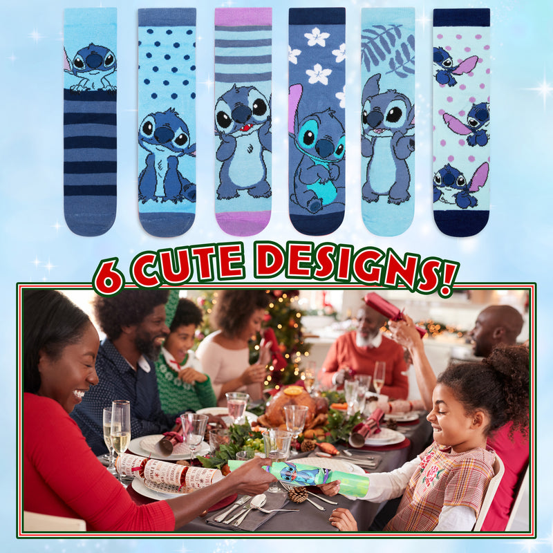 Disney Stitch Christmas Crackers Set of 6 with Socks Inside