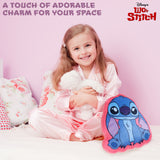 Disney Stitch 3D Plush Pillow Cushions for Bed, Kids Bedroom Accessories 35 x 33cm - Stitch Gifts for Girls (Blue/Pink)