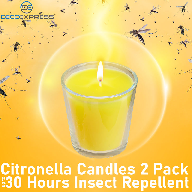 Deco Express Citronella Candle Set, Insect Repellent Jar Candles - Pack of 2/30 Hour Burn Time - Get Trend