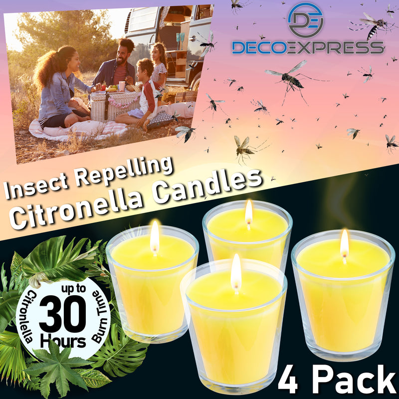 Deco Express Citronella Candle Set, Insect Repellent Jar Candles - Pack of 4/30 Hour Burn Time - Get Trend