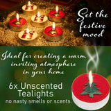 DECO EXPRESS Christmas Tealight Candle Set, Multipack of 6 with 6 Hours Burning Time Festive Xmas Decor Unscented (Red/White 6 Pack)