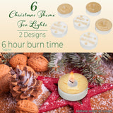 DECO EXPRESS Christmas Tealight Candle Set, Multipack of 6 with 6 Hours Burning Time Festive Xmas Decor Unscented (White/Gold 6 Pack)