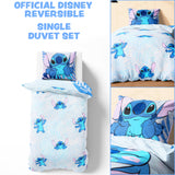 Disney Stitch Duvet Cover and Pillowcase Set Kids Teens Bedding Bedroom Accessories - Single (Blue Stitch Single)