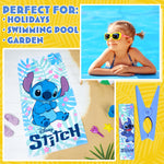 Disney Stitch Towels for Kids with 2 Pegs Clips Beach Towel Soft Absorbent Bath Shower Swimming Towel 100% Cotton Quick Dry Holiday Essentials 140x70cm - Get Trend