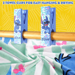 Disney Stitch Towels for Kids with 2 Pegs Clips Beach Towel Soft Absorbent Bath Shower Swimming Towel 100% Cotton Quick Dry Holiday Essentials 140x70cm - Get Trend