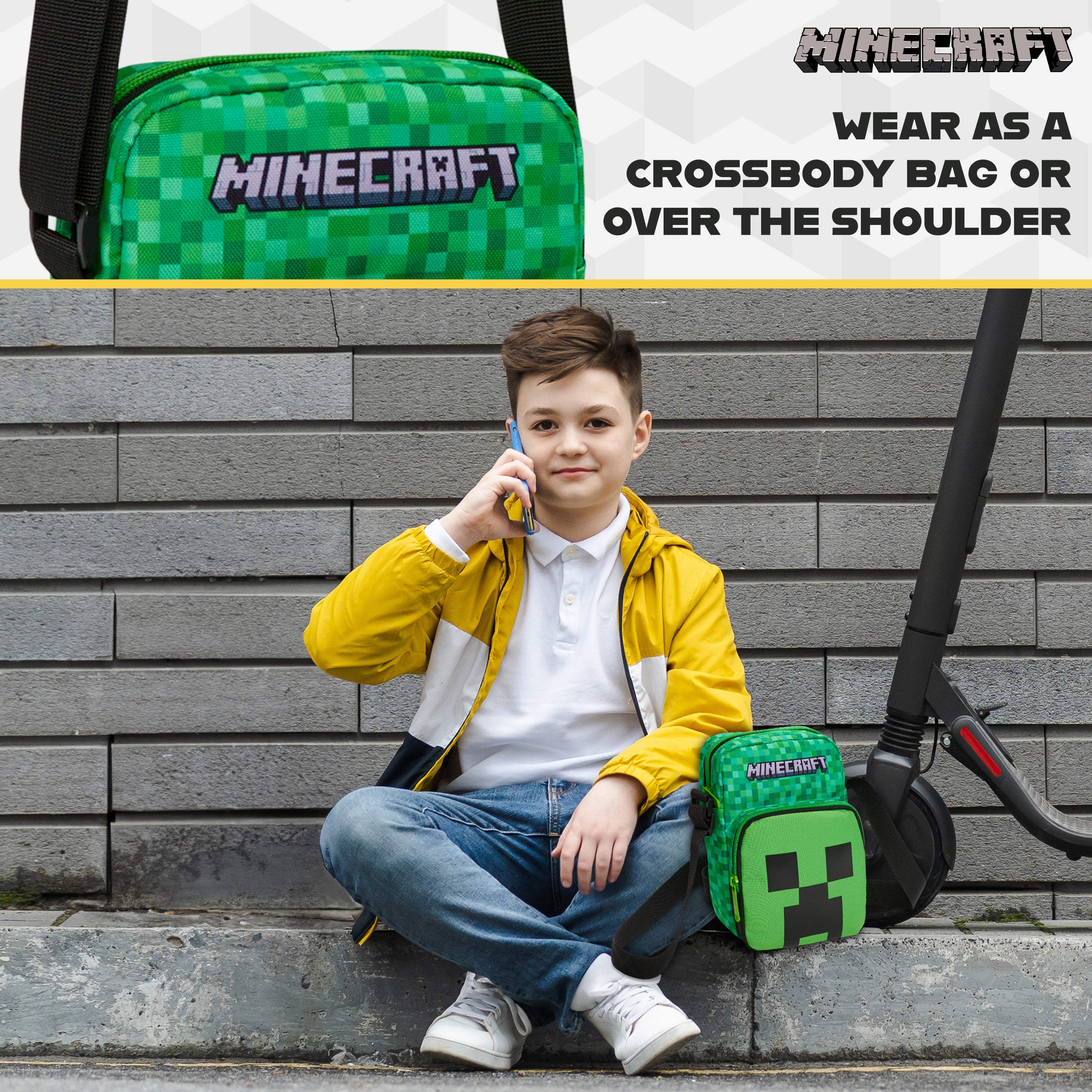 Minecraft Shoulder Bag for Kids & Teenagers, Creeper Sling Bag With Adjustable Strap, Travel & Holiday Essentials, Gamer Gifts for Boys - Get Trend