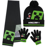 Minecraft Cold Weather Set - Creeper Beanie Hat Scarf and Gloves Set Kids Winter Set