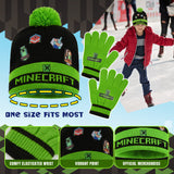 Minecraft Cold Weather Set - Creeper Beanie Hat Scarf and Gloves Set Kids Winter Set - Gaming Gifts for Boys