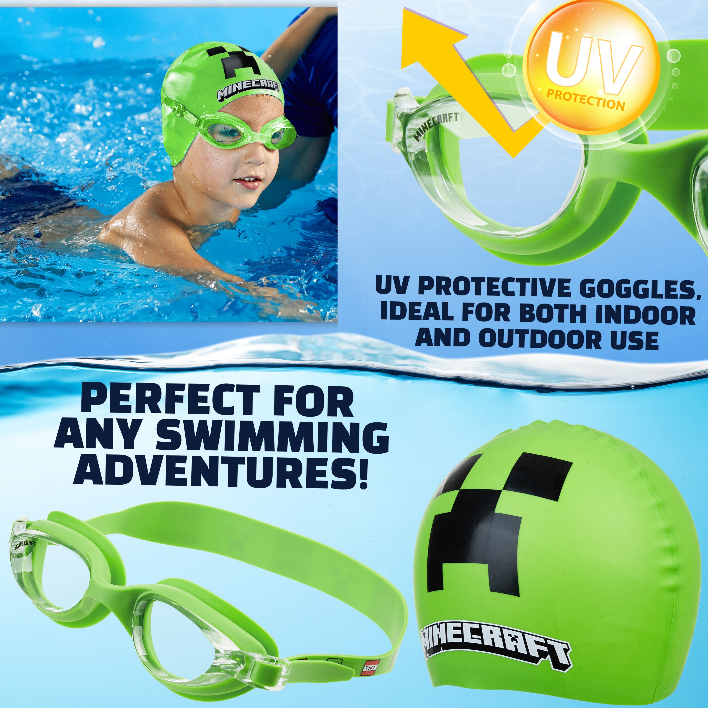 Get Trend Swimming Goggles and Swimming Cap for Kids Teenagers Anti Fog UV Protection Adjustable Strap Swim Accessories for Pool Beach Holiday - Get Trend