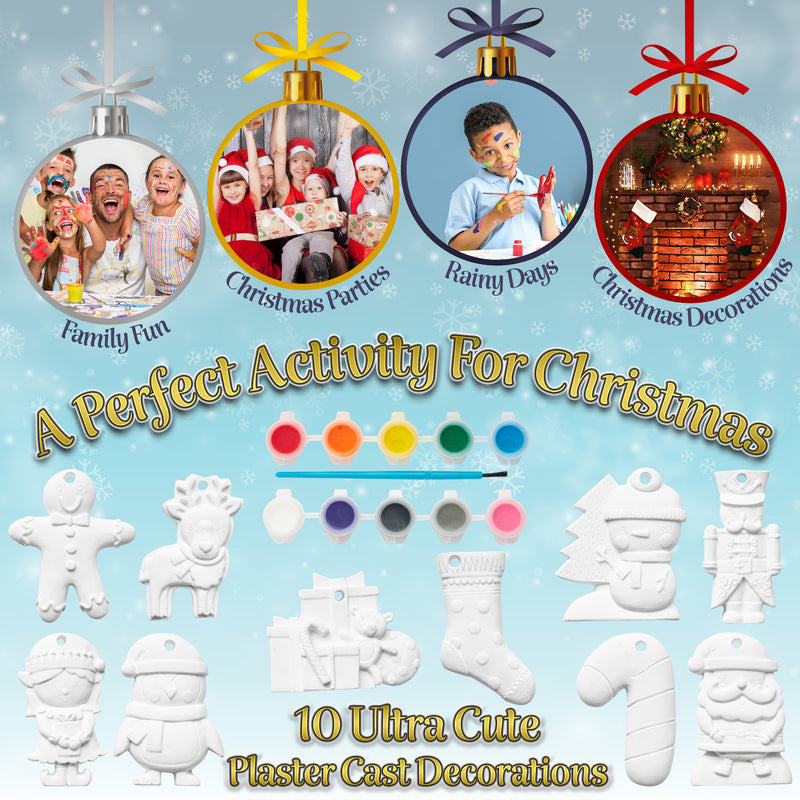 KreativeKraft Kids Paint Your Own Christmas Decorations Set - Painting Set (Set of 10) - Get Trend