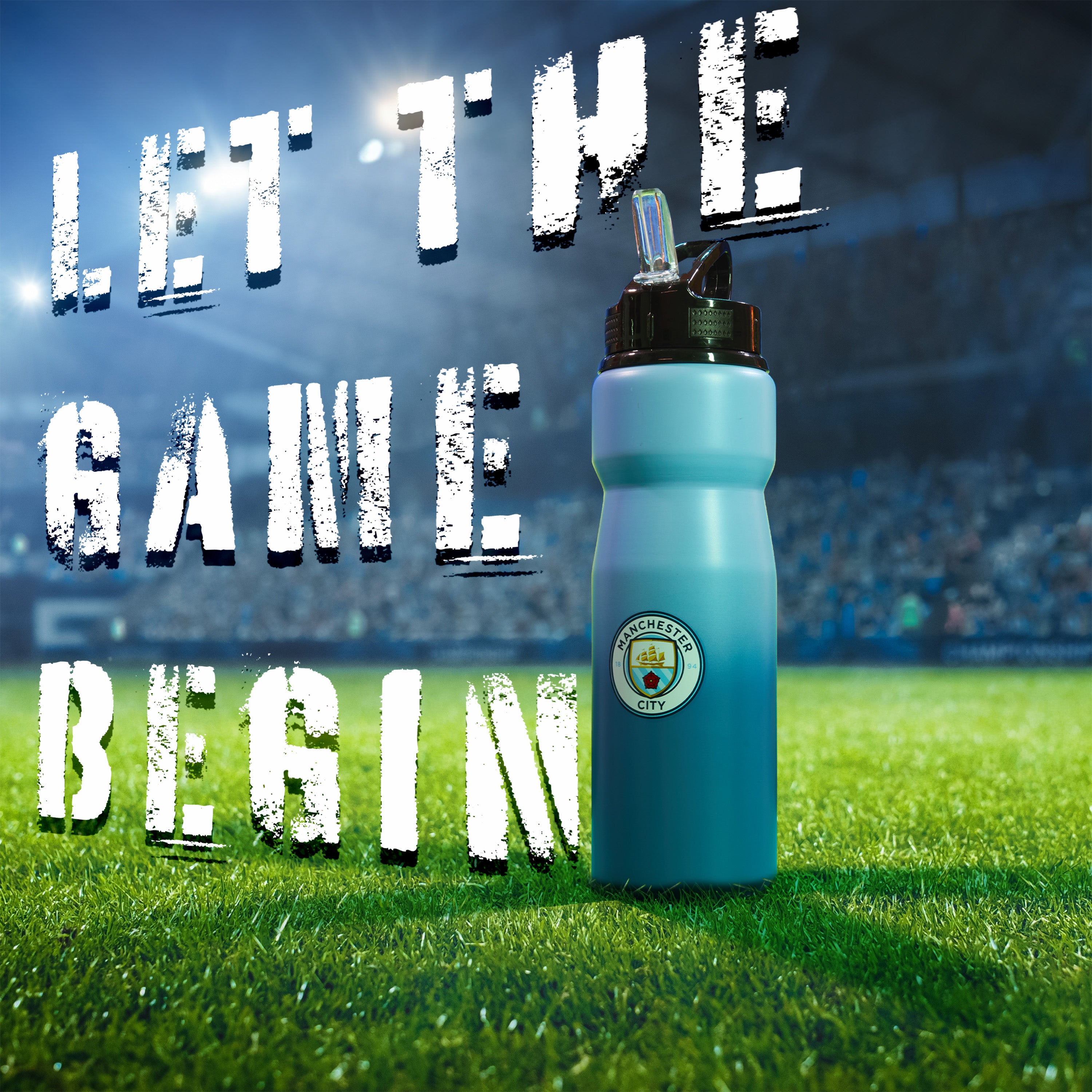 MANCHESTER CITY FC Water Bottle with Straw Metal Water Bottle Football Fans - Get Trend