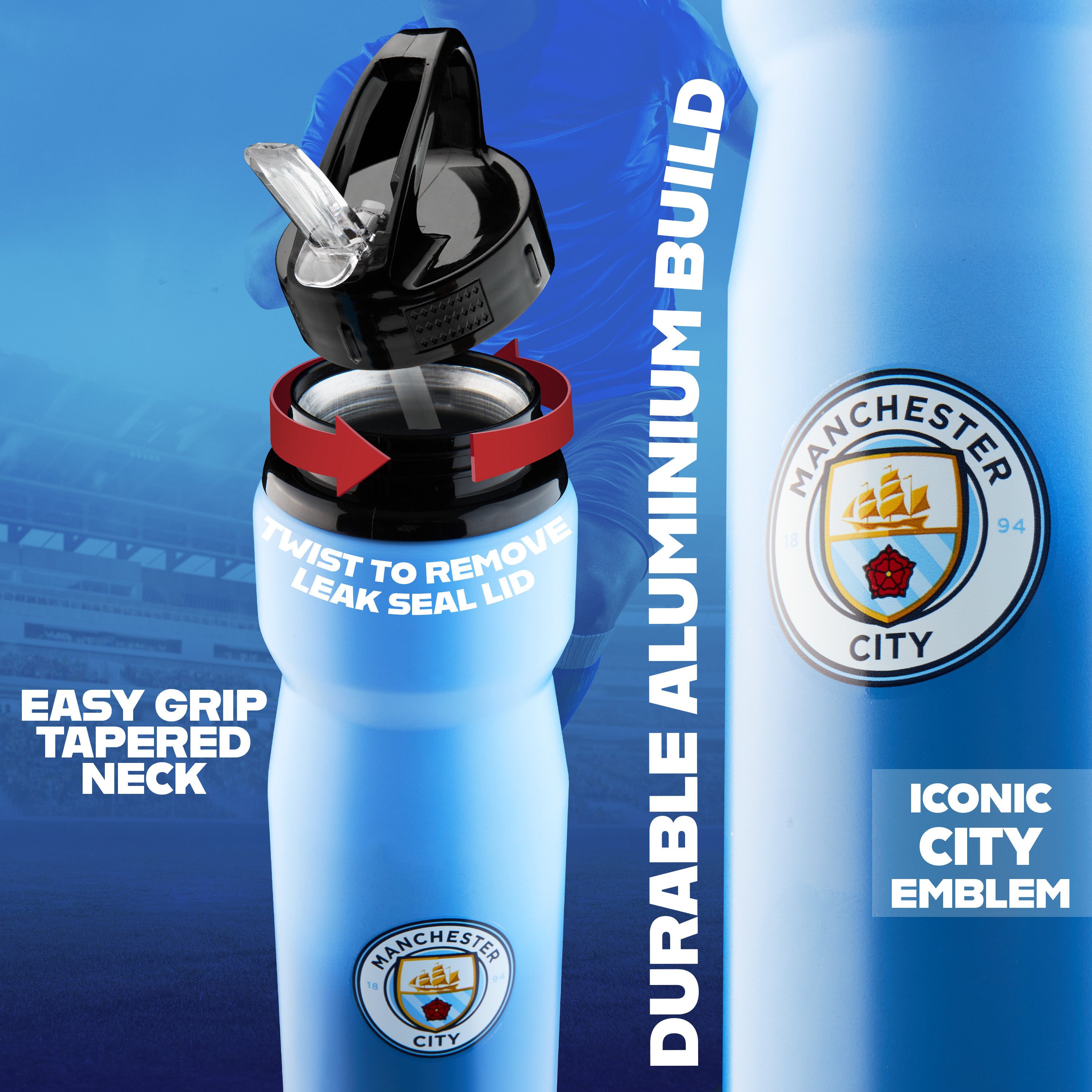MANCHESTER CITY FC Water Bottle with Straw Metal Water Bottle Football Fans - Get Trend