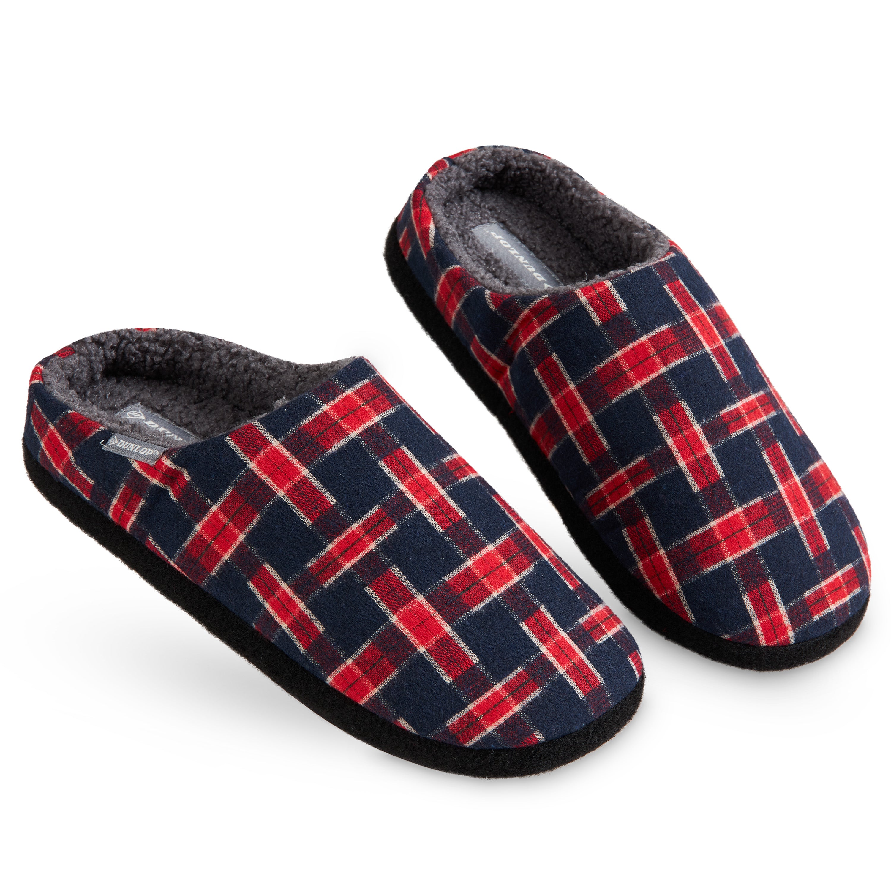 Dunlop Mens,Comfy Memory Foam Slippers,Warm Faux Sheepskin Anti Slip House Shoes