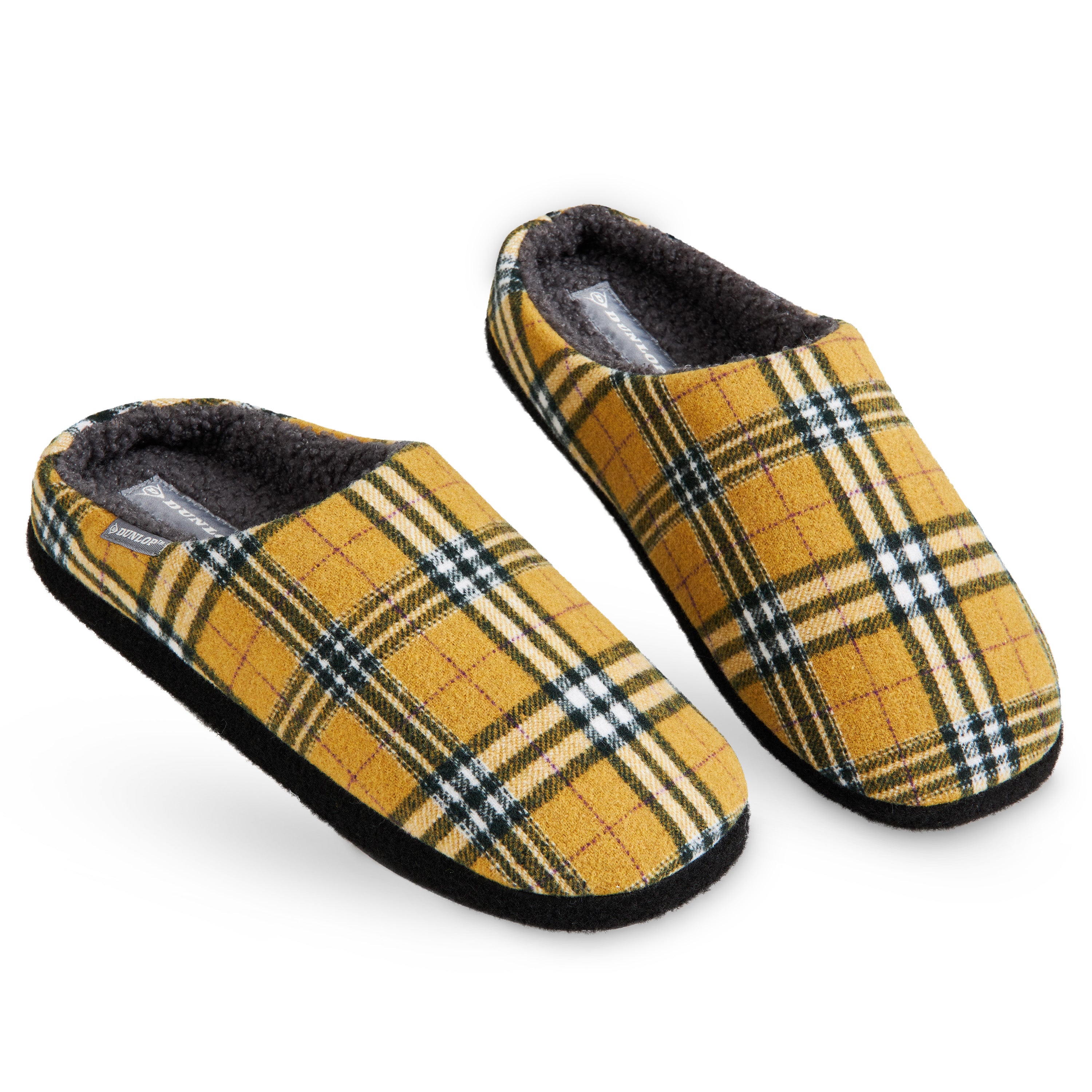 Dunlop Mens,Comfy Memory Foam Slippers,Warm Faux Sheepskin Anti Slip House Shoes