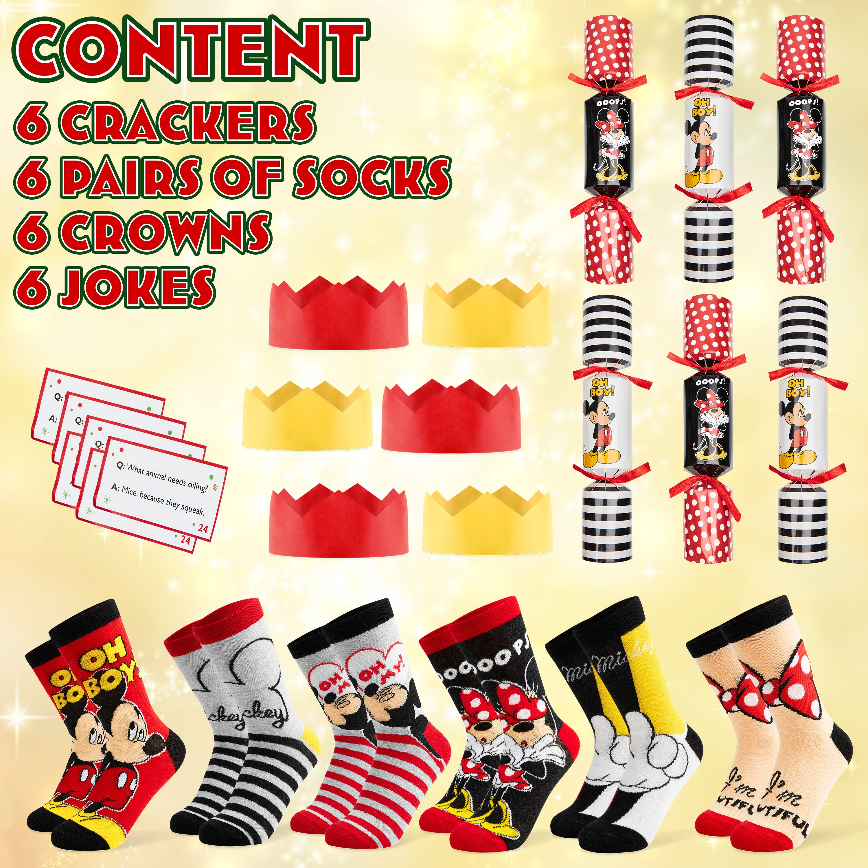 Disney Christmas Crackers Set of 6 with Socks Inside - Mickey & Minnie - Get Trend