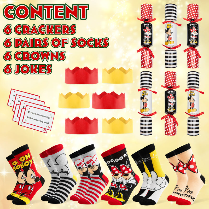 Disney Christmas Crackers Set of 6 with Socks Inside - Mickey & Minnie