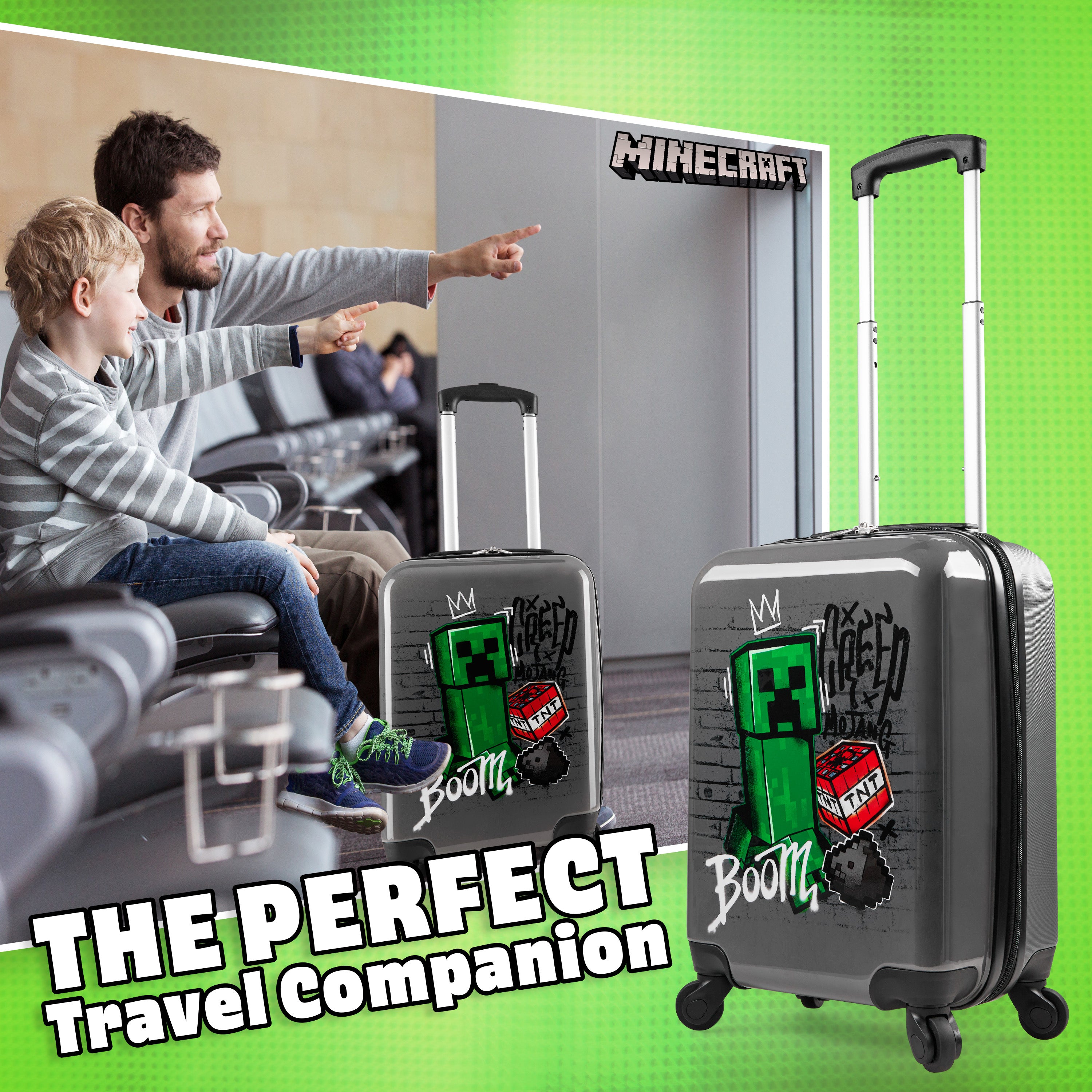 Minecraft Carry On Suitcase for Kids, Creeper Cabin Bag with Wheels - Get Trend