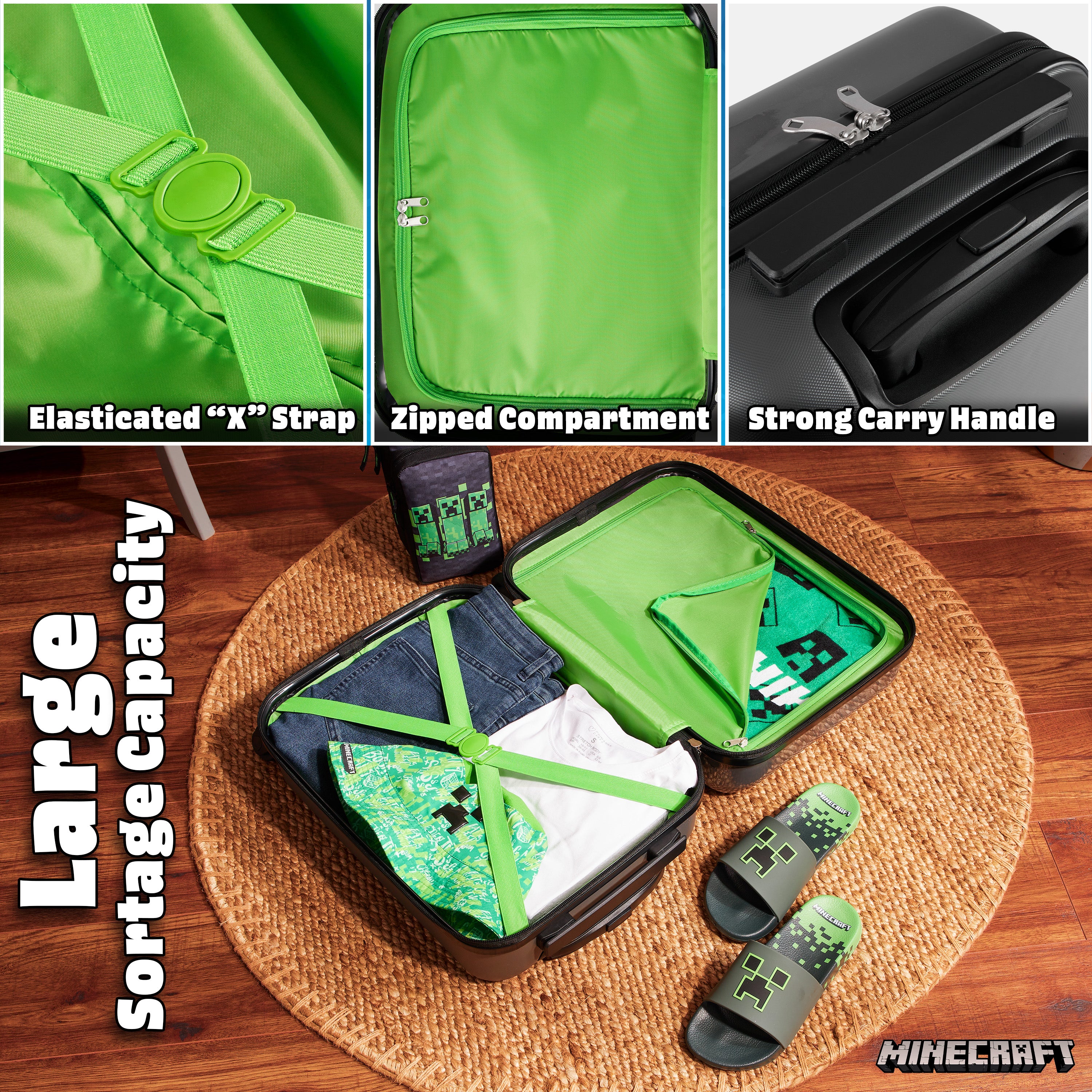 Minecraft Carry On Suitcase for Kids, Creeper Cabin Bag with Wheels - Get Trend