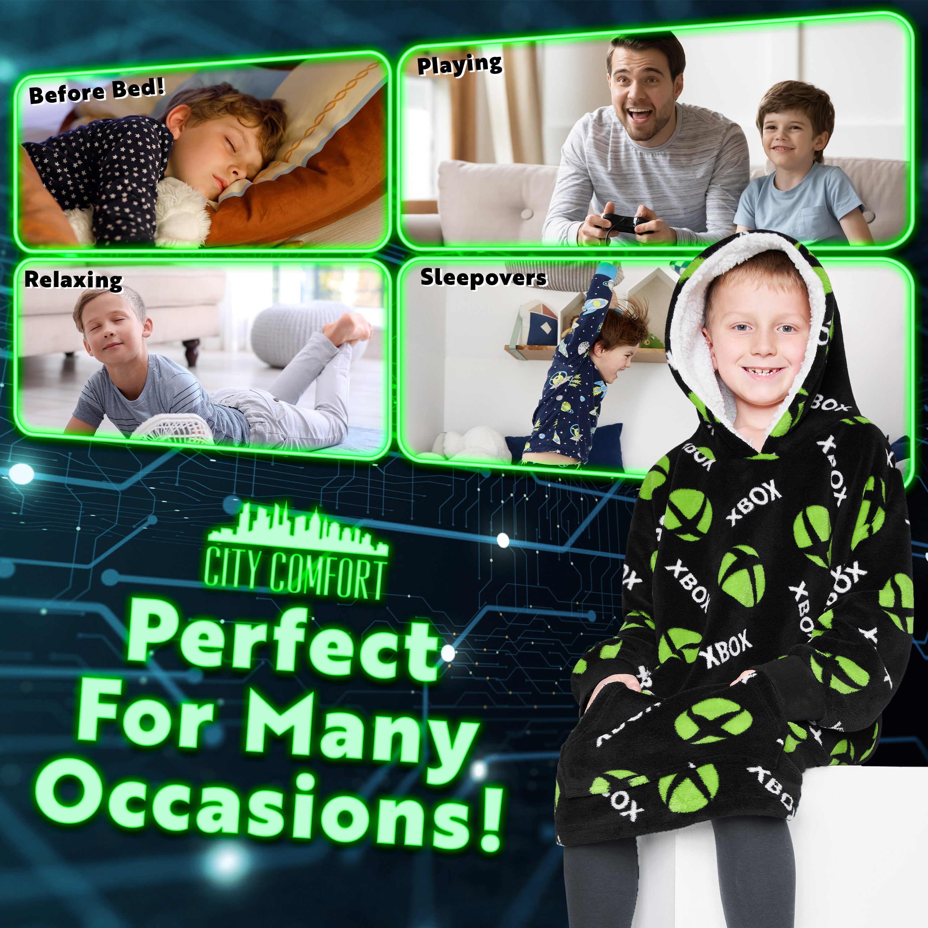 Xbox Fleece Blanket Hoodie for Boys and Teenagers One Size – Get