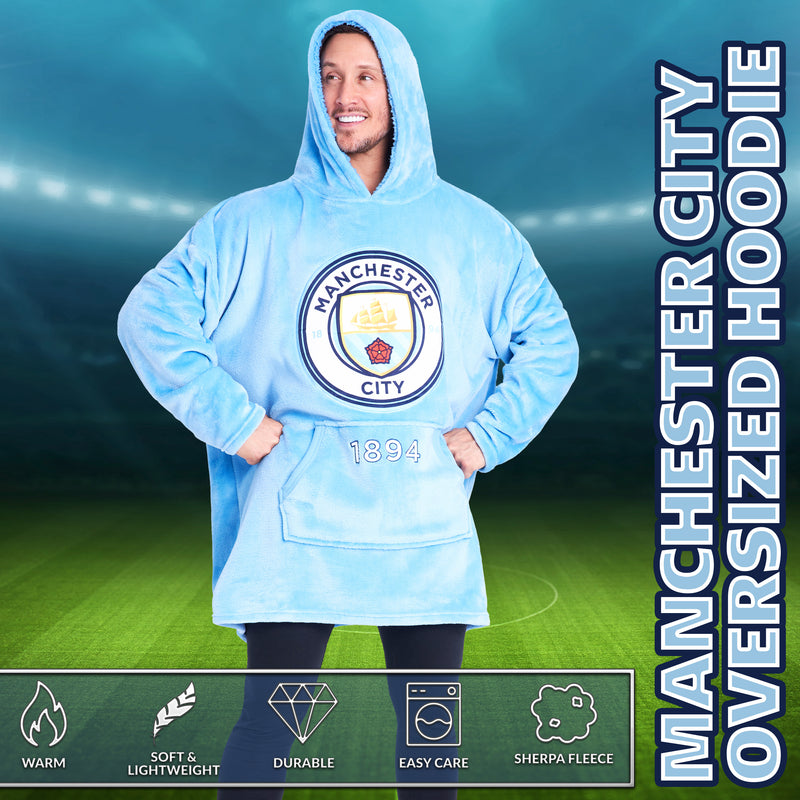 Manchester City FC Mens Hoodies - Fleece Oversized Hoodie Blanket for Men - Get Trend