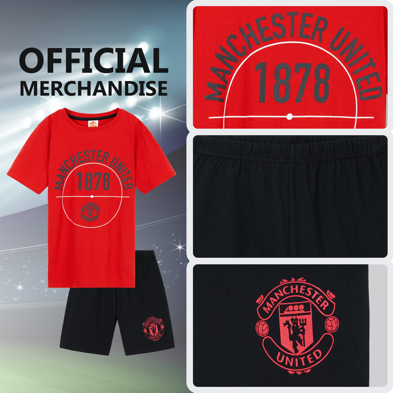 Manchester United Boys Pyjamas Set, T-Shirt & Shorts Nightwear