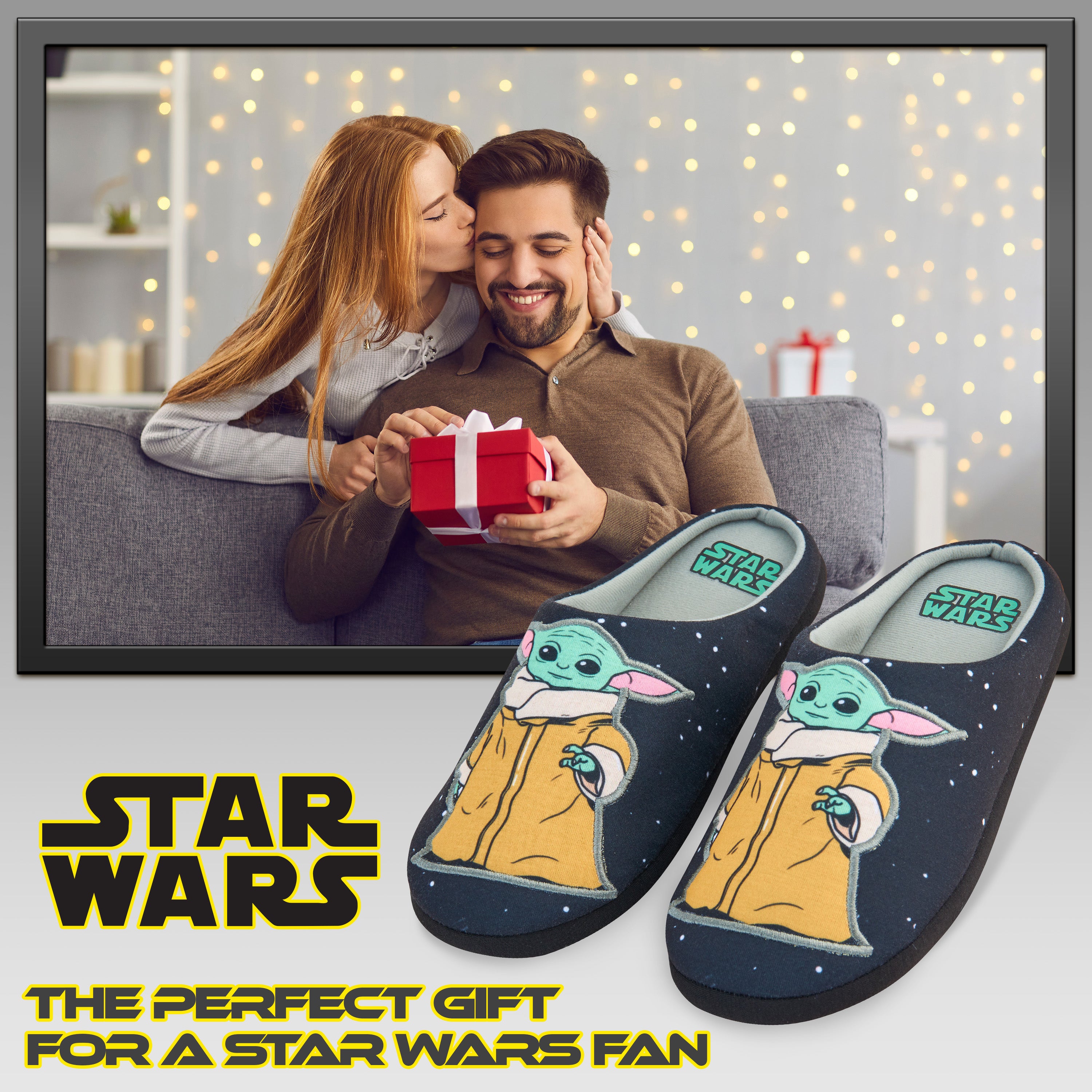 Disney Men's Slippers - Baby Yoda Indoor House Shoes  Non Slip Sole - Gifts for Him - Get Trend