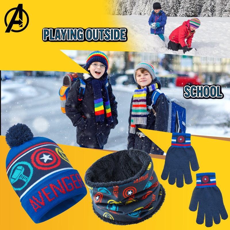 Marvel Beanie Hat Scarf and Gloves Set Kids - Avengers 3 Piece Winter Set