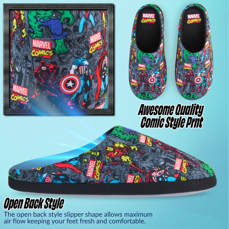 Marvel Mens Slippers - Multicolored Avengers Slippers for Men