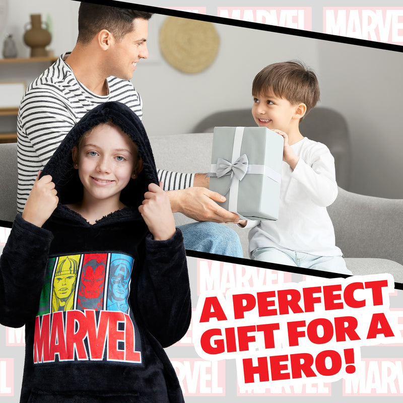 Marvel Hoodie Blanket for Kids - Avengers Gifts for Boys Black - Get Trend