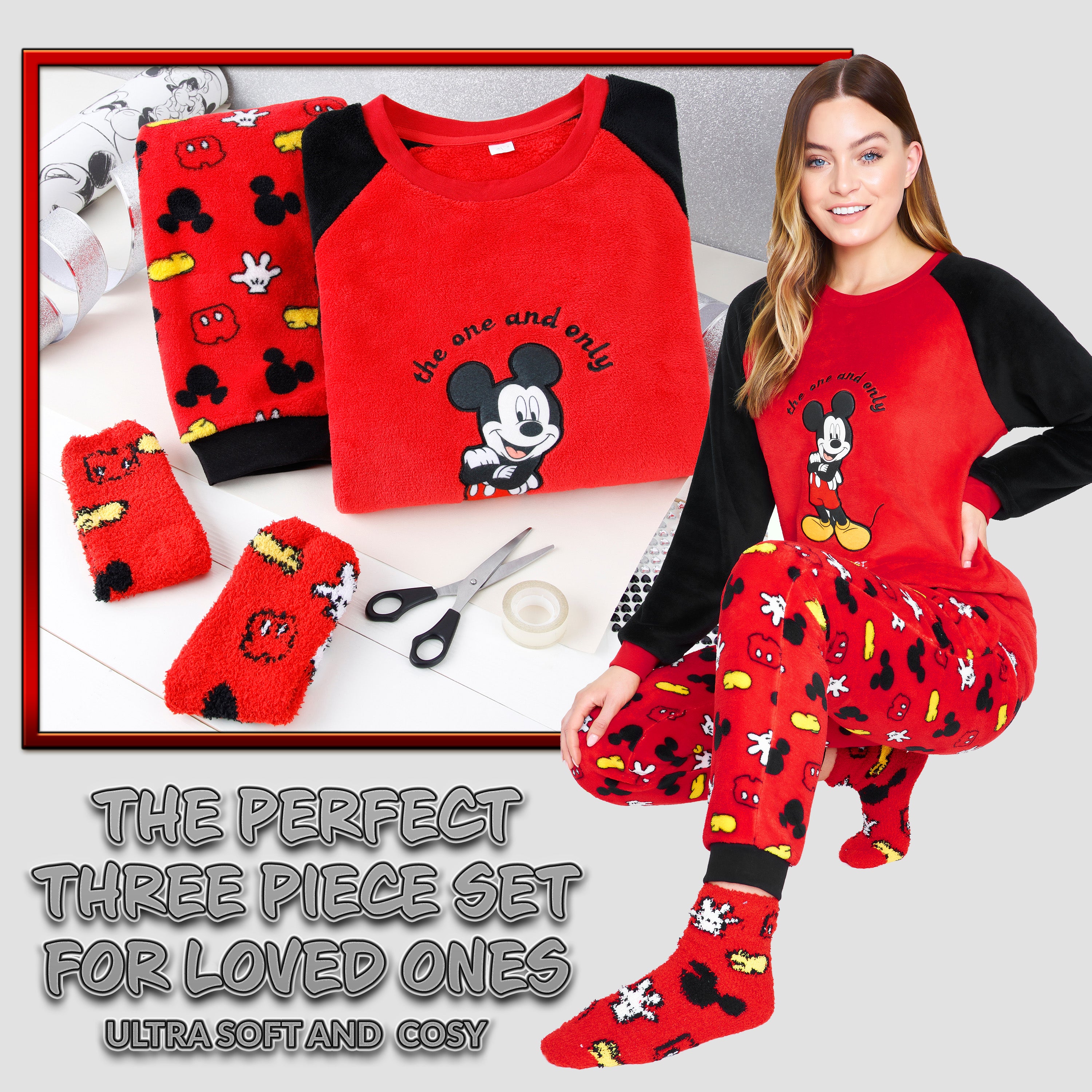 Mickey Mouse Womens Pyjamas, Loungewear and Fluffy Socks Stitch Gift Set 2