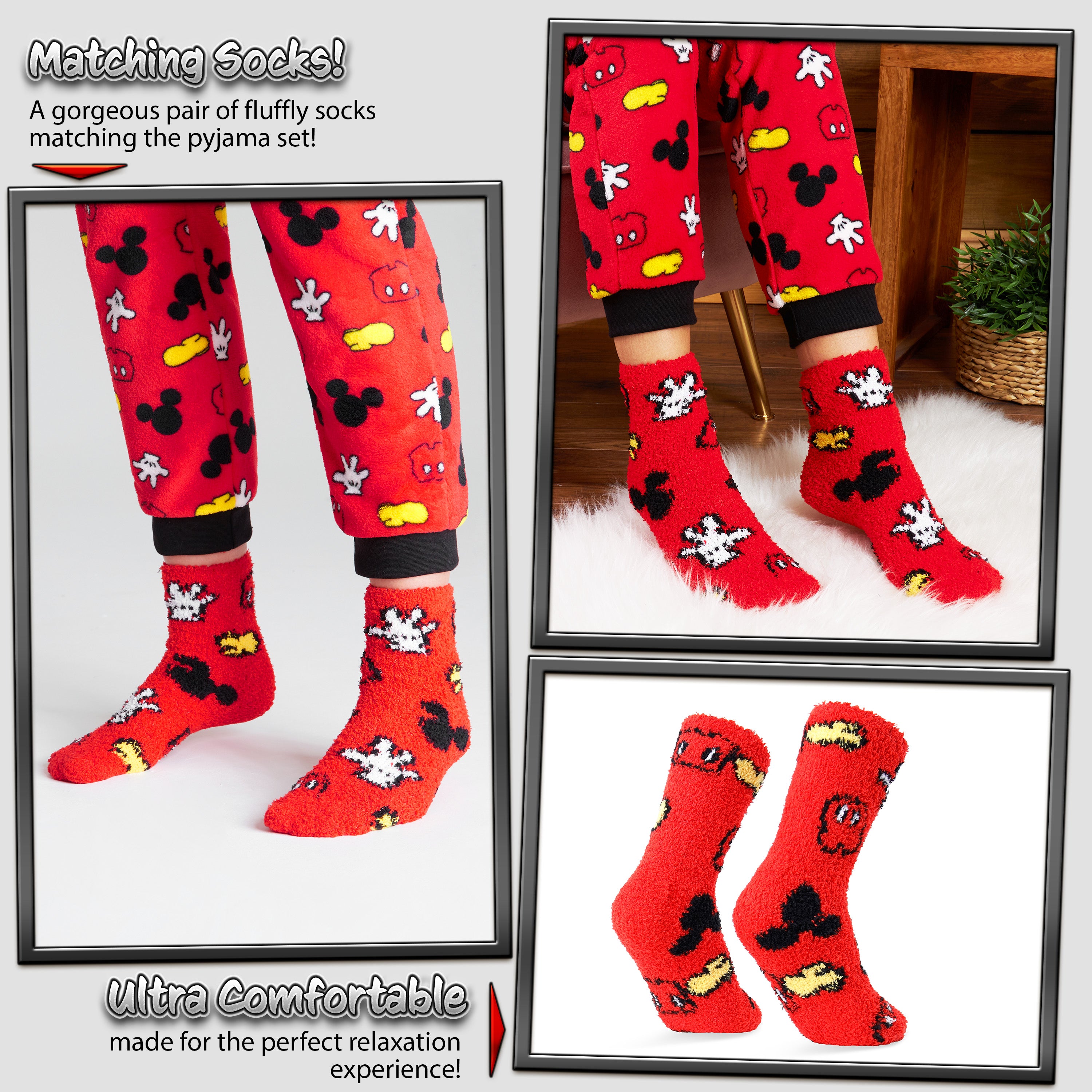 Mickey Mouse Womens Pyjamas, Loungewear and Fluffy Socks Stitch Gift Set 3