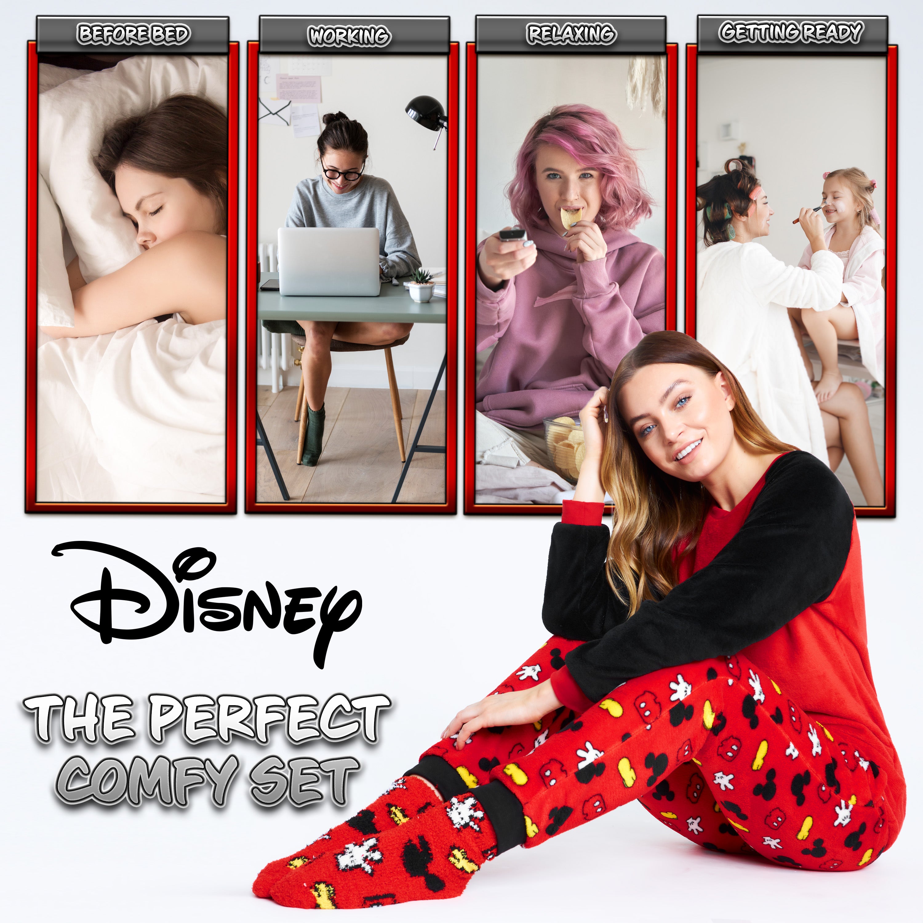 Mickey Mouse Womens Pyjamas, Loungewear and Fluffy Socks Stitch Gift Set 1