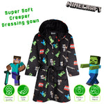 Minecraft Dressing Gown for Boys, Fluffy Fleece Bathrobe Kids Teens - Get Trend