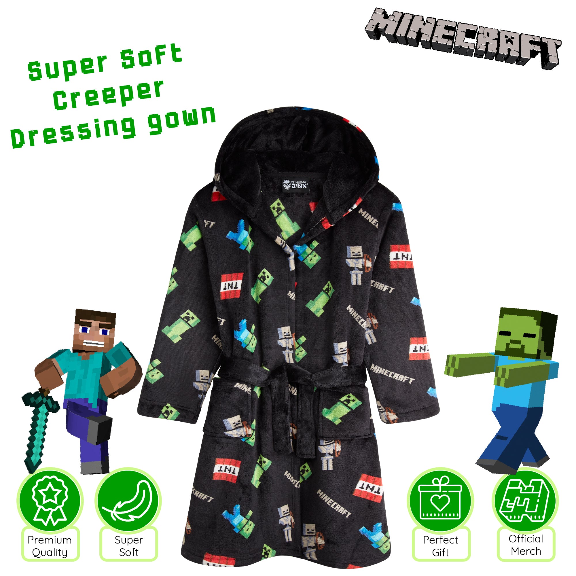 Minecraft Dressing Gown for Boys, Fluffy Fleece Bathrobe Kids Teens - Get Trend