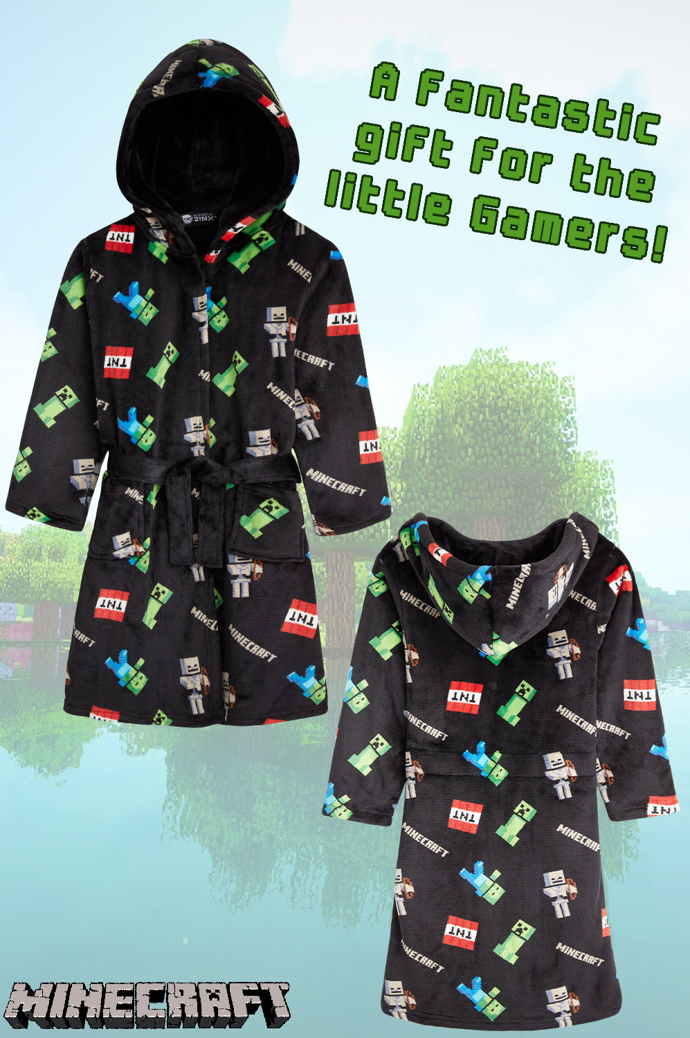 Minecraft Dressing Gown for Boys, Fluffy Fleece Bathrobe Kids Teens - Get Trend