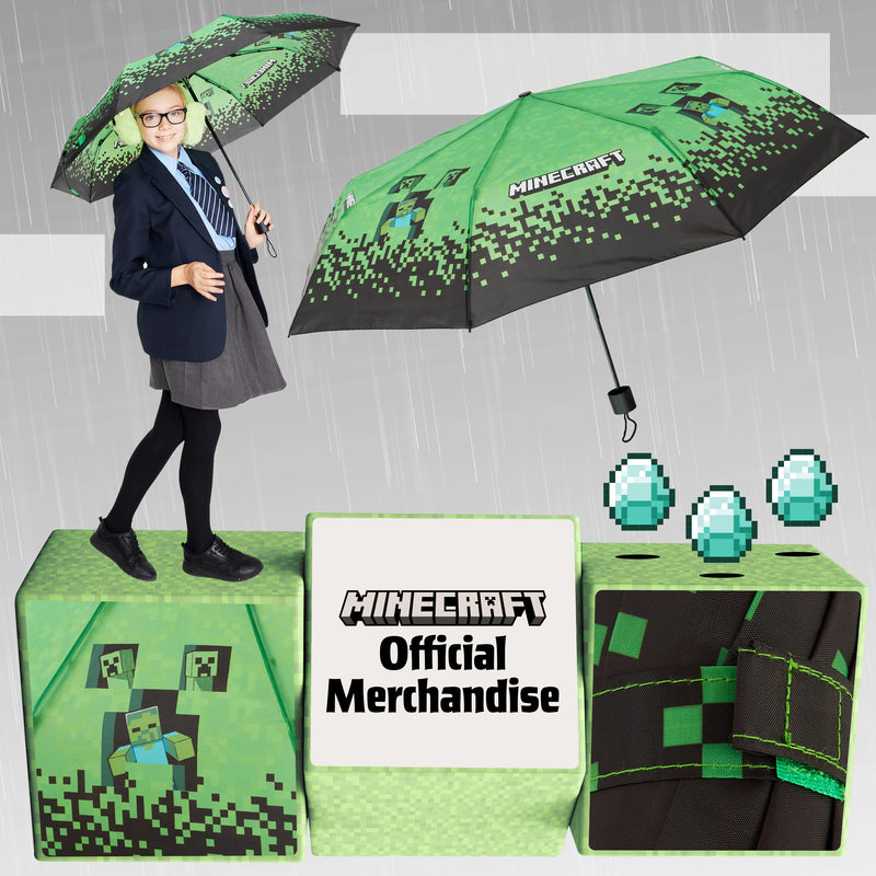 Minecraft Telescopic Umbrella - Folding Umbrella Lightweight for Travel School