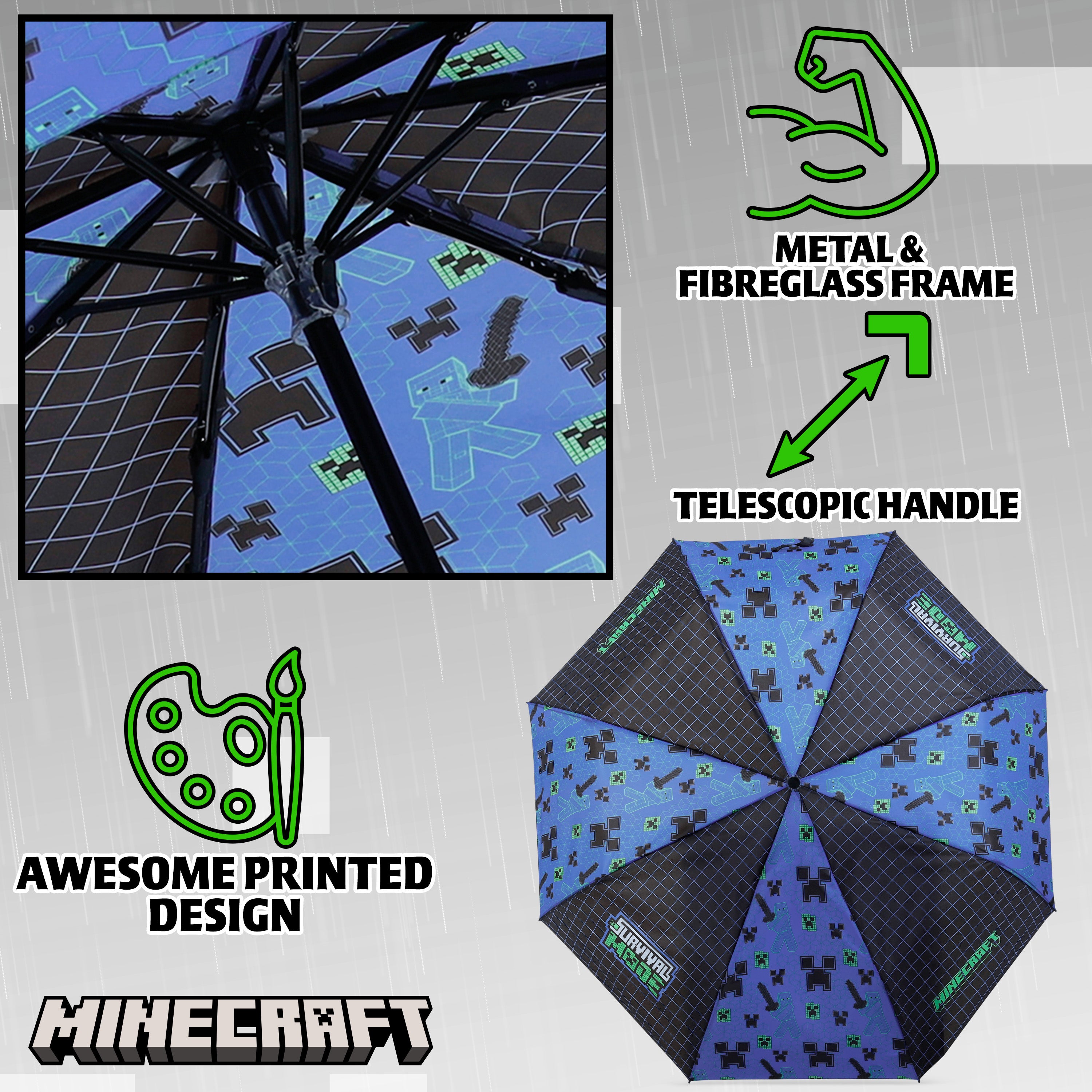 Minecraft Umbrella Kids Clear Dome Folding Umbrella Boys and Girls Travel - Get Trend