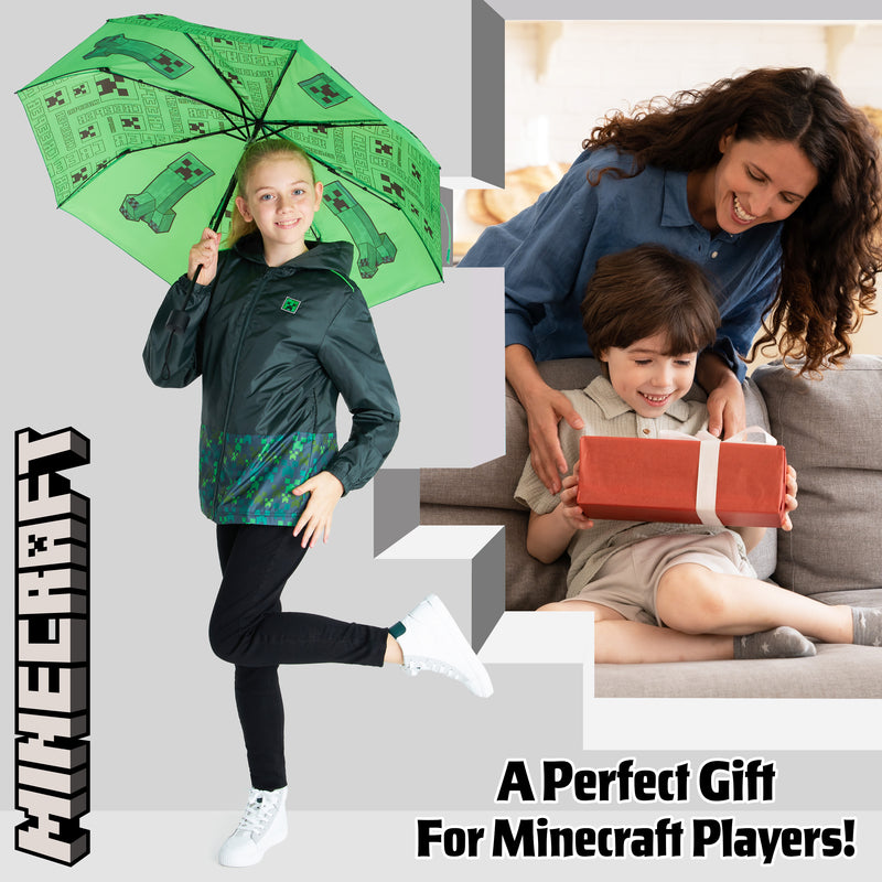 Minecraft Umbrella Kids Clear Dome Folding Umbrella Boys and Girls Travel Telescopic Stick Umbrella