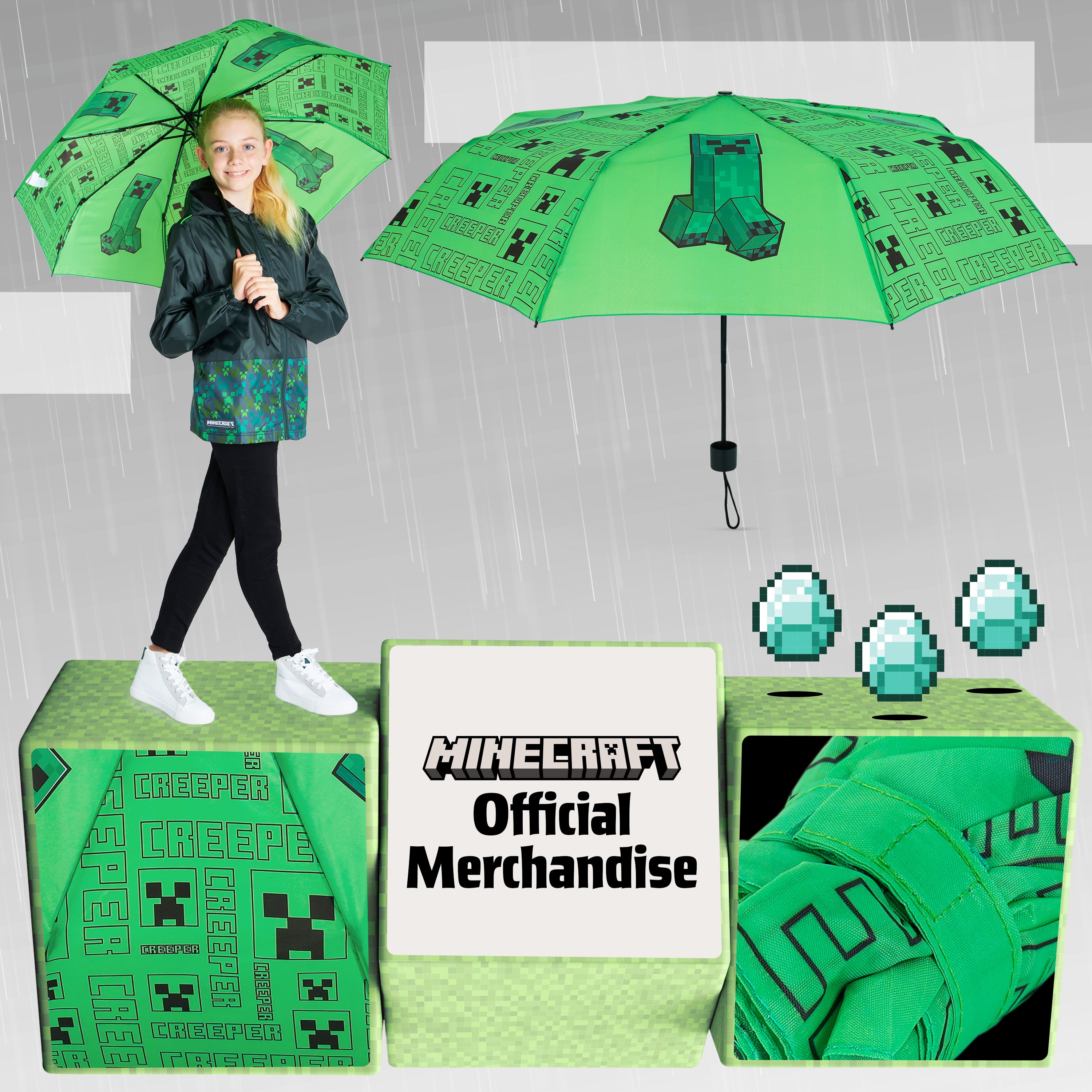 Minecraft Umbrella Kids Clear Dome Folding Umbrella Boys and Girls Travel Telescopic Stick Umbrella - Get Trend