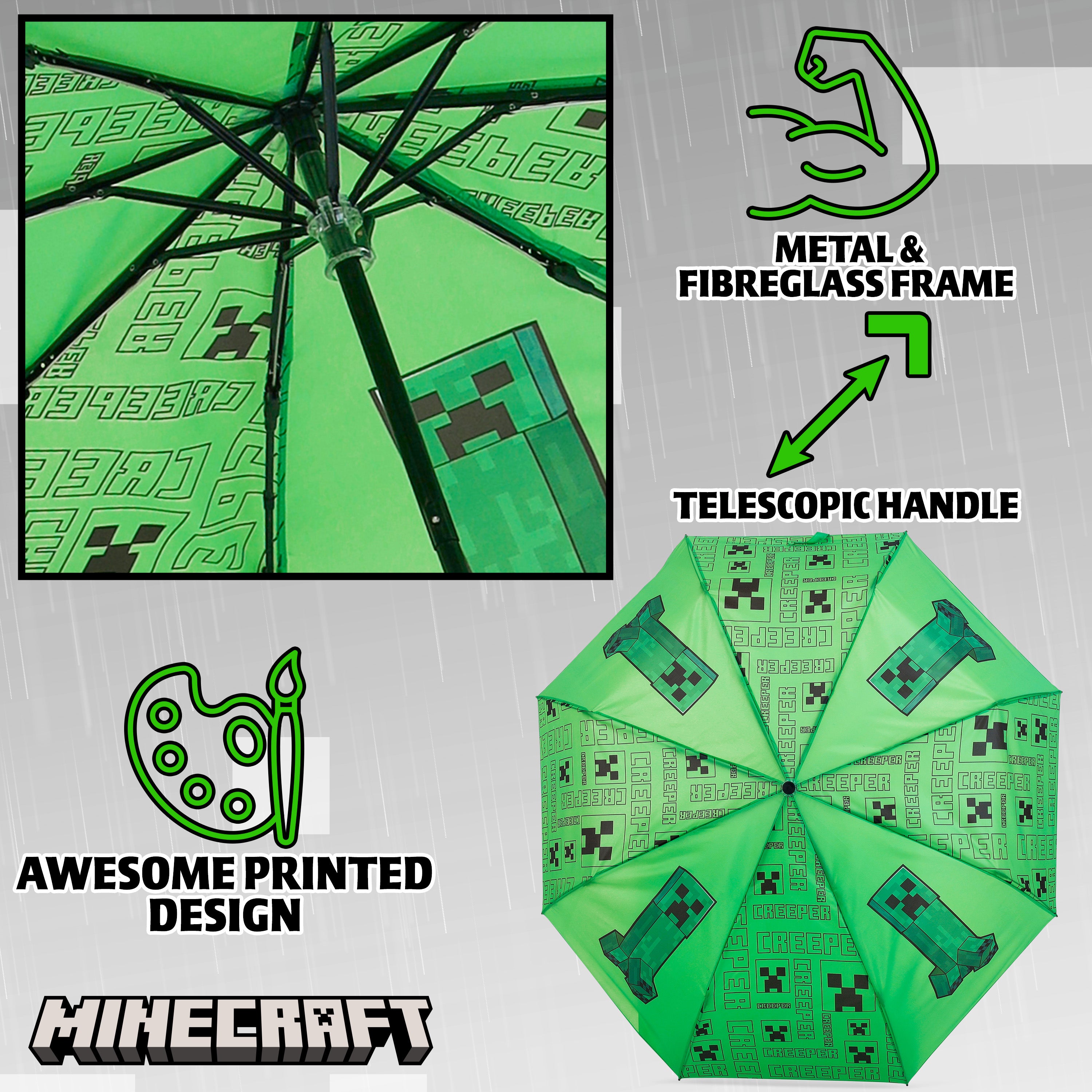 Minecraft Umbrella Kids Clear Dome Folding Umbrella Boys and Girls Travel Telescopic Stick Umbrella - Get Trend