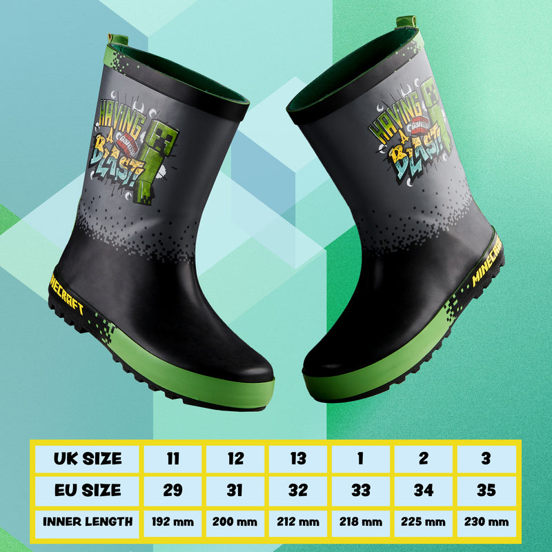 Minecraft Kids Wellies, Gamer Wellington Boots for Boys and Girls