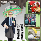 Minecraft Stick Umbrella for Kids, Transparent Clear Dome with J-Shaped Handle