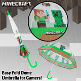 Minecraft Stick Umbrella for Kids, Transparent Clear Dome with J-Shaped Handle