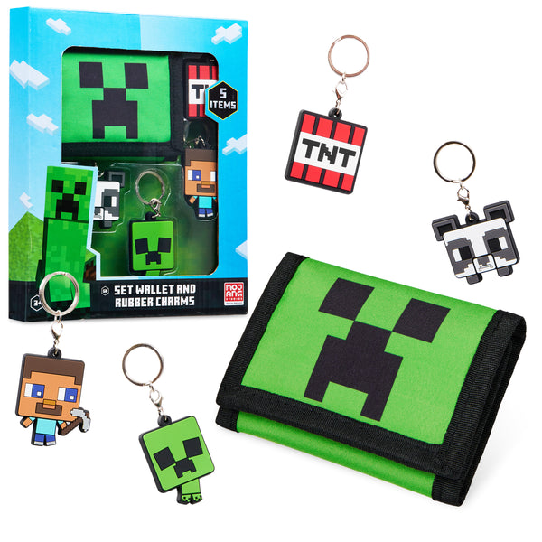 Minecraft Boys Wallets for Kids with Card Slots, Zip Coin Pocket & Keyrings