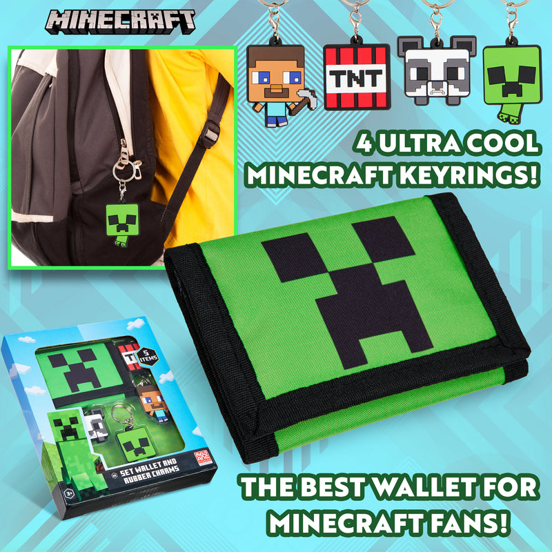 Minecraft Boys Wallets for Kids with Card Slots, Zip Coin Pocket & Keyrings - Get Trend