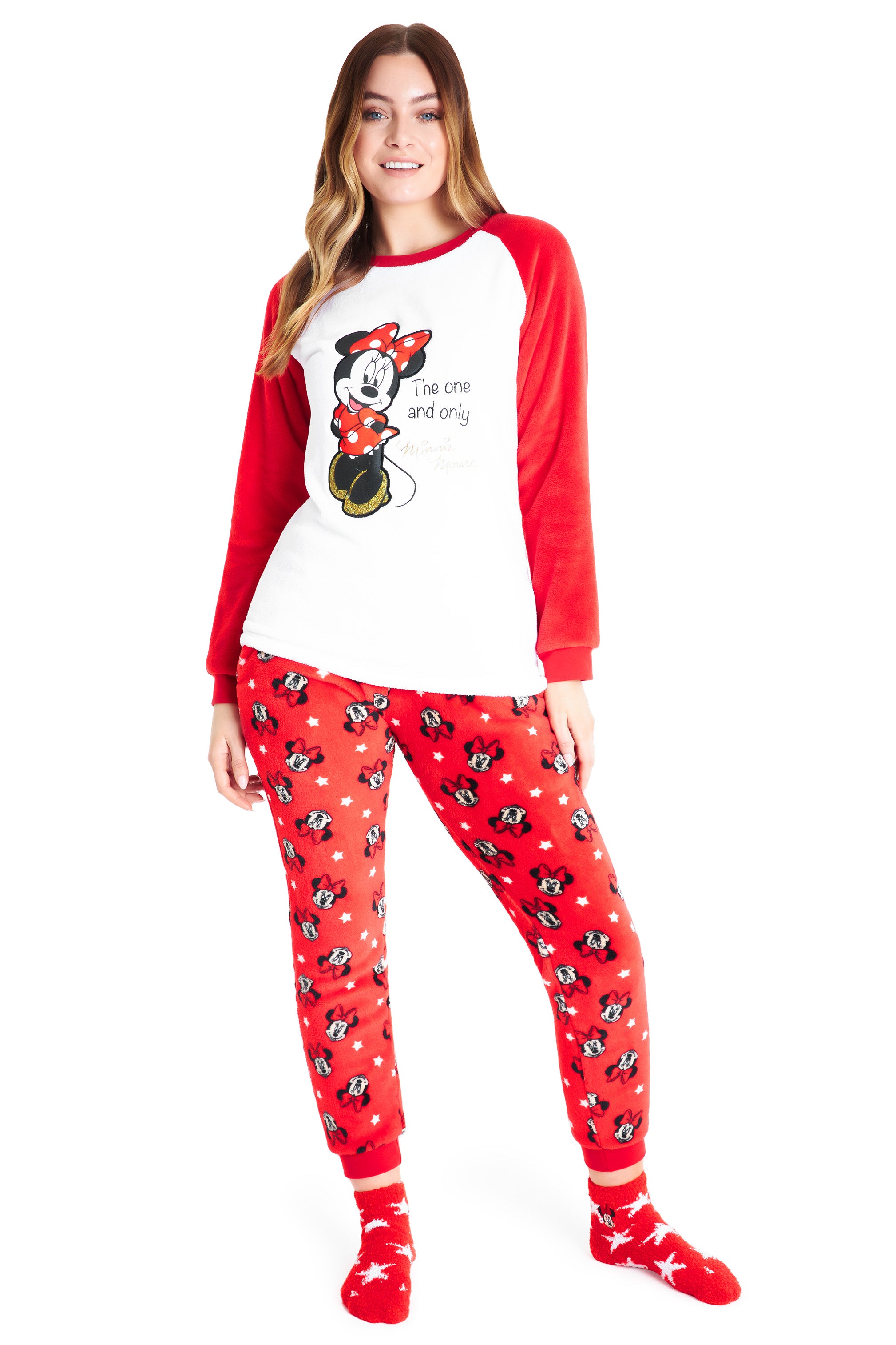 Minnie Mouse Womens Pyjamas, Loungewear and Fluffy Socks Stitch Gift Set 4