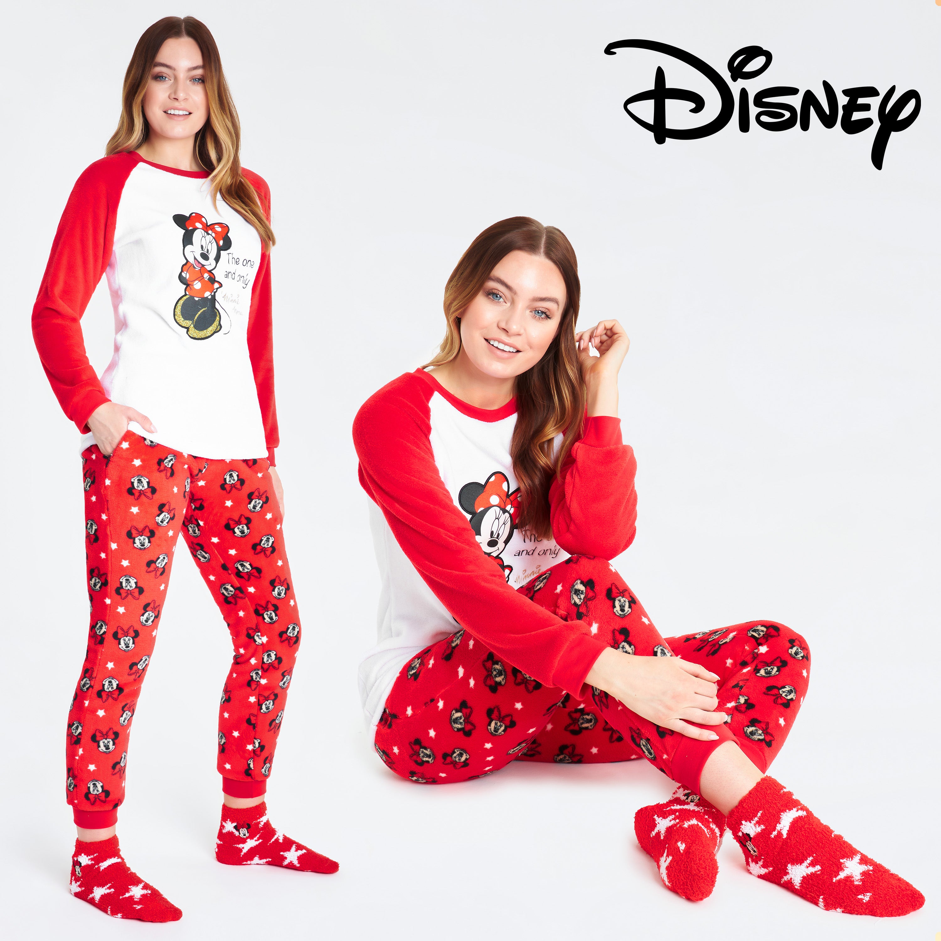 Minnie Mouse Womens Pyjamas, Loungewear and Fluffy Socks Stitch Gift Set 2